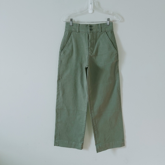 Everlane Organic Cotton Wide Leg Pant Size 2 Green Comfort Utility Straight Leg - Picture 2 of 11